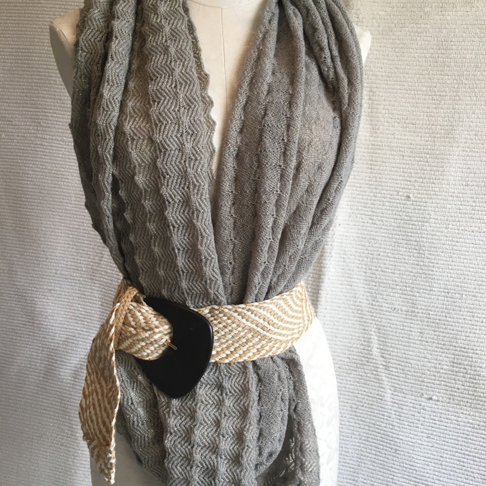 Anthropologie Infinity Scarf Echo The Tube Crochet NWT Grey Tan Neutral - Picture 4 of 8
